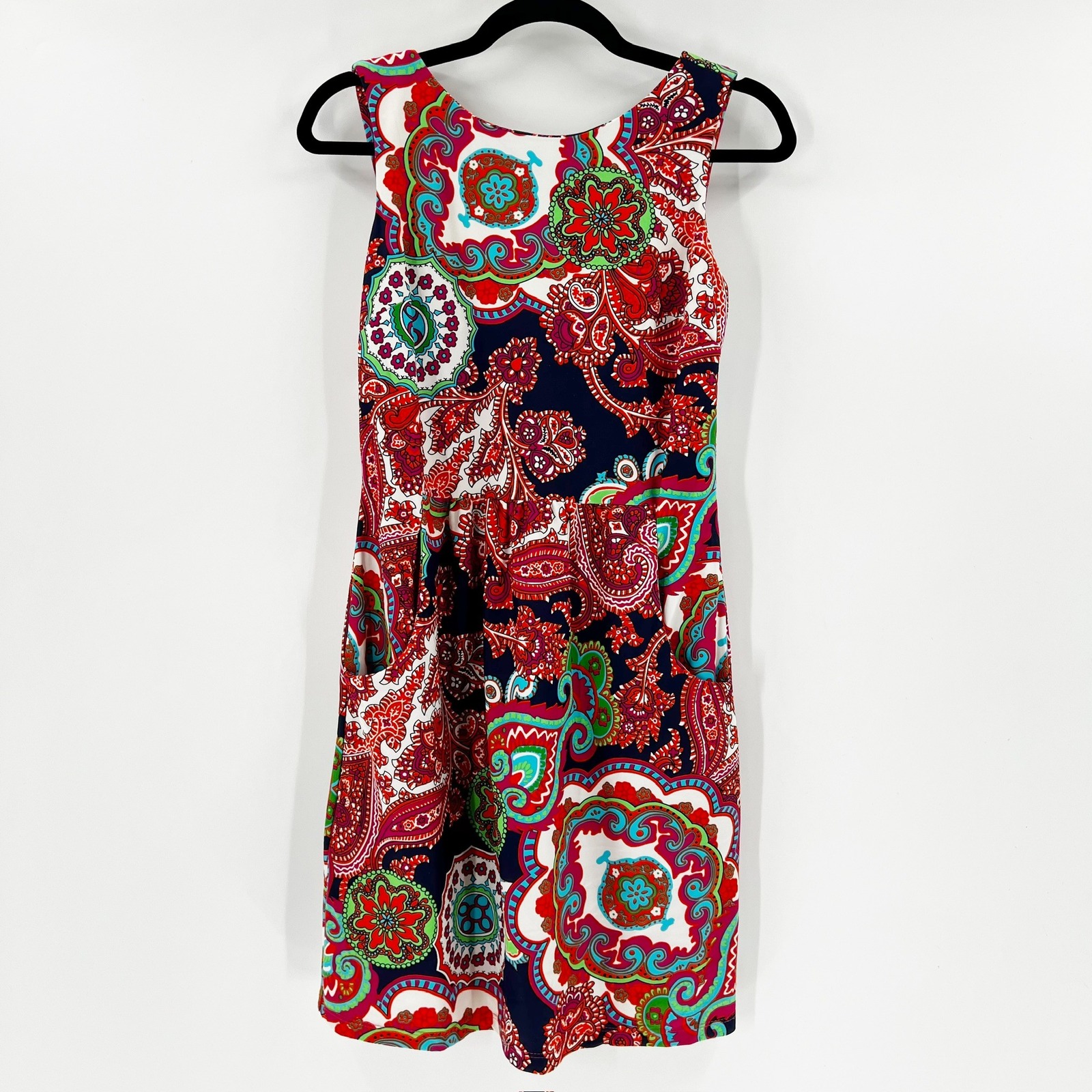 Jude Connally Womens Dress Sleeveless Paisley Print Red Blue Size S
